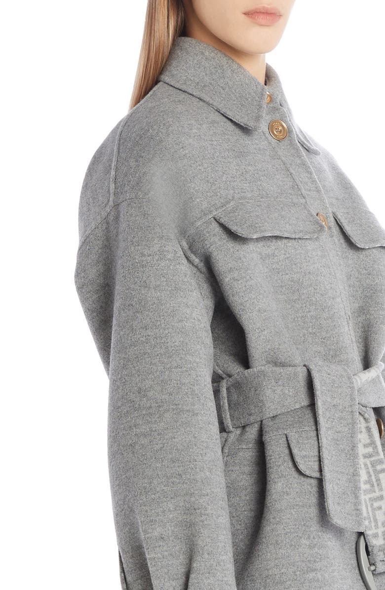 Fendi FF Logo Belted Fleece Wool & Silk Coat, Alternate, color, 