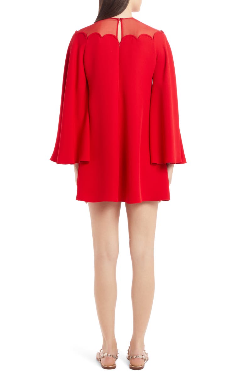 Valentino Scallop Neck Long Sleeve Silk Cady Minidress, Alternate, color,