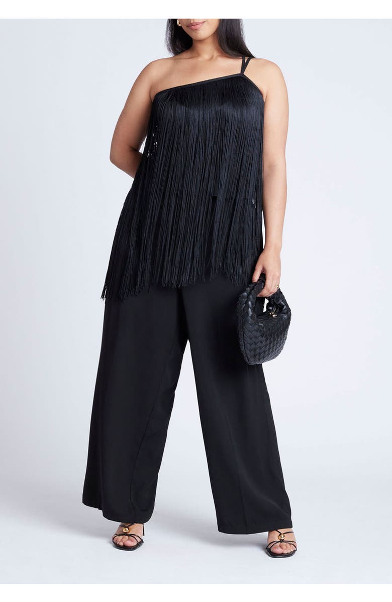ELOQUII One-Shoulder Fringe Top, Alternate, color, Black Onyx