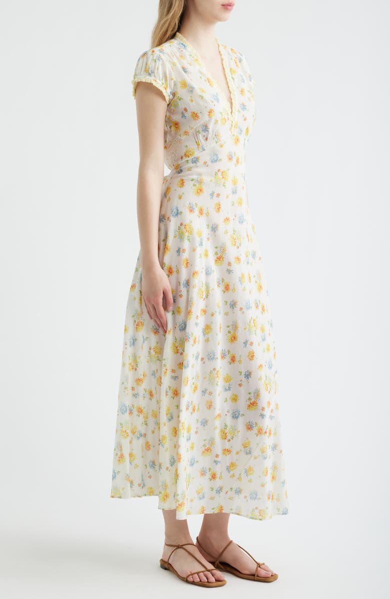 DÔEN Helia Floral Print Voile Midi Dress, Alternate, color, Dahlia Floral