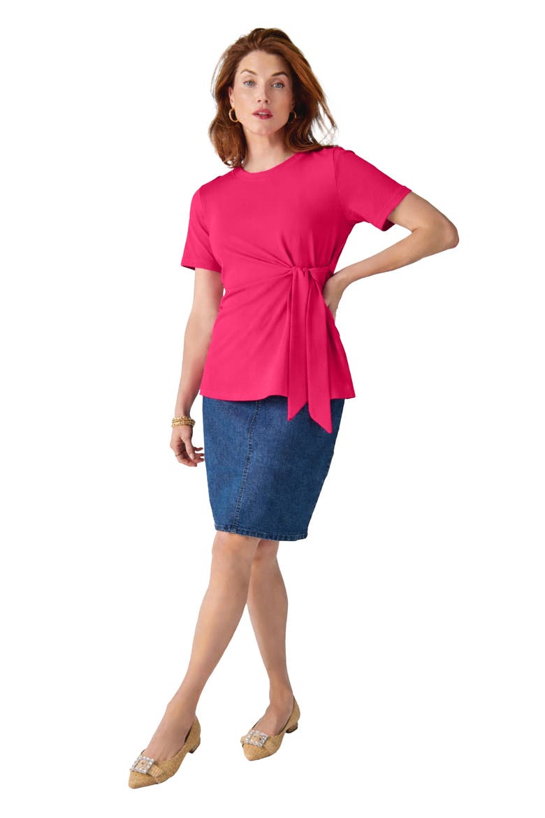 Tie Front Short Sleeve Knit Tee, Main, color, PINK BURST