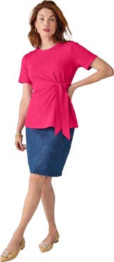 Jessica London Tie Front Short Sleeve Knit Tee