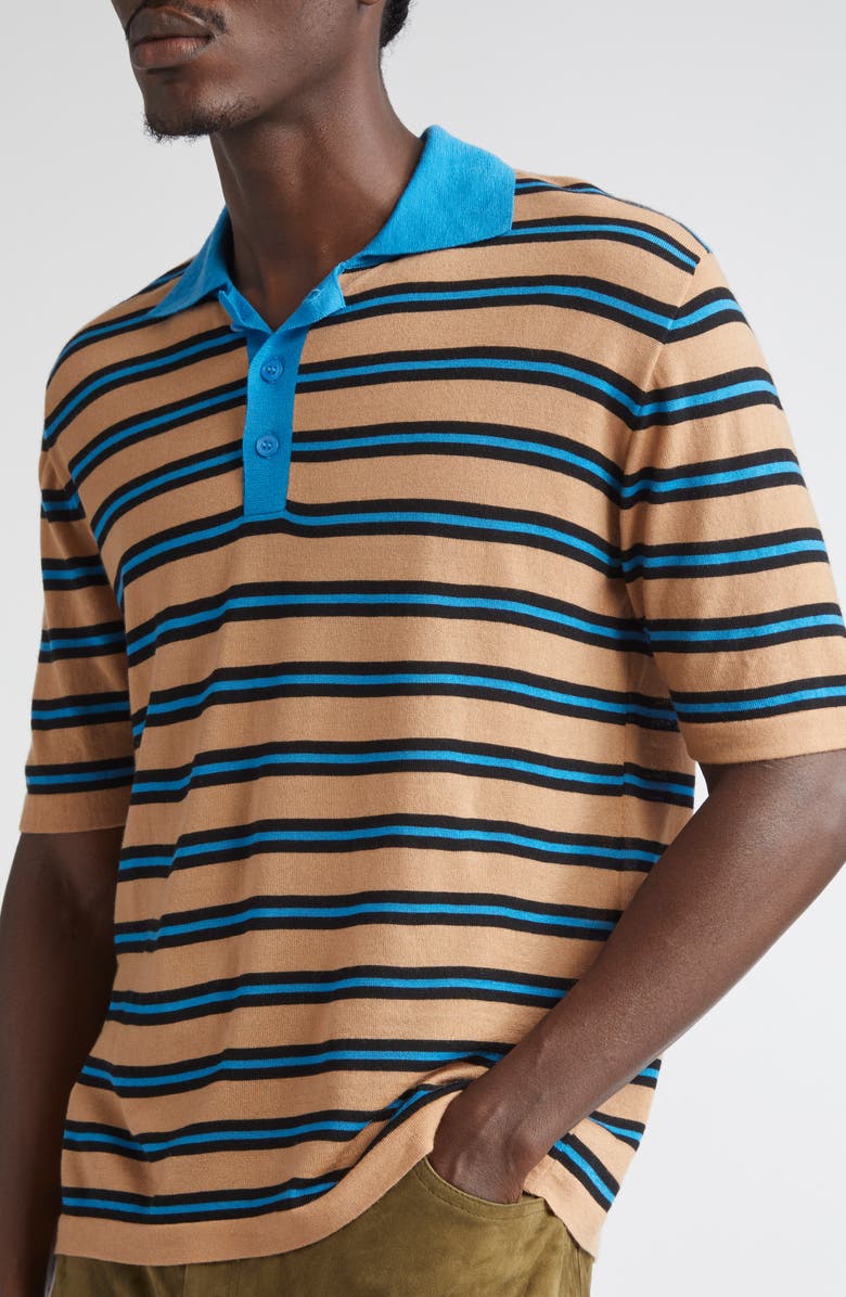 Marni Stripe Virgin Wool Polo, Alternate, color, Caramel