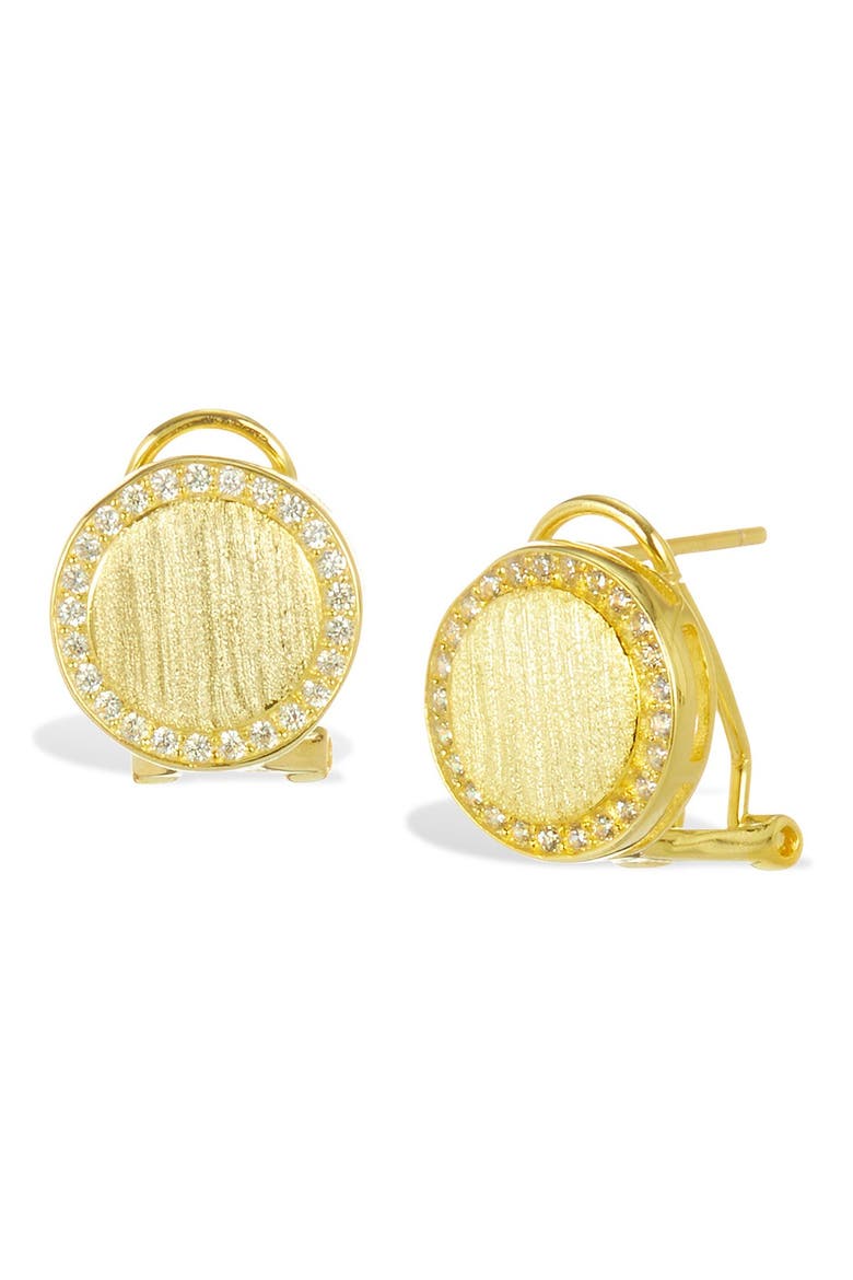 Satin Finish Cubic Zirconia Halo Earrings, Main, color, YELLOW