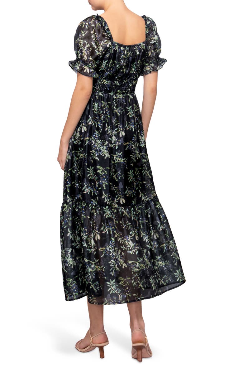 MELLODAY Shirred Puff Sleeve Maxi Dress, Alternate, color, Black Multi