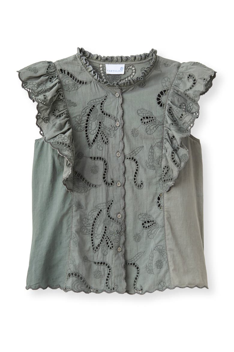 Ashe Eyelet Top, Alternate, color, Moss