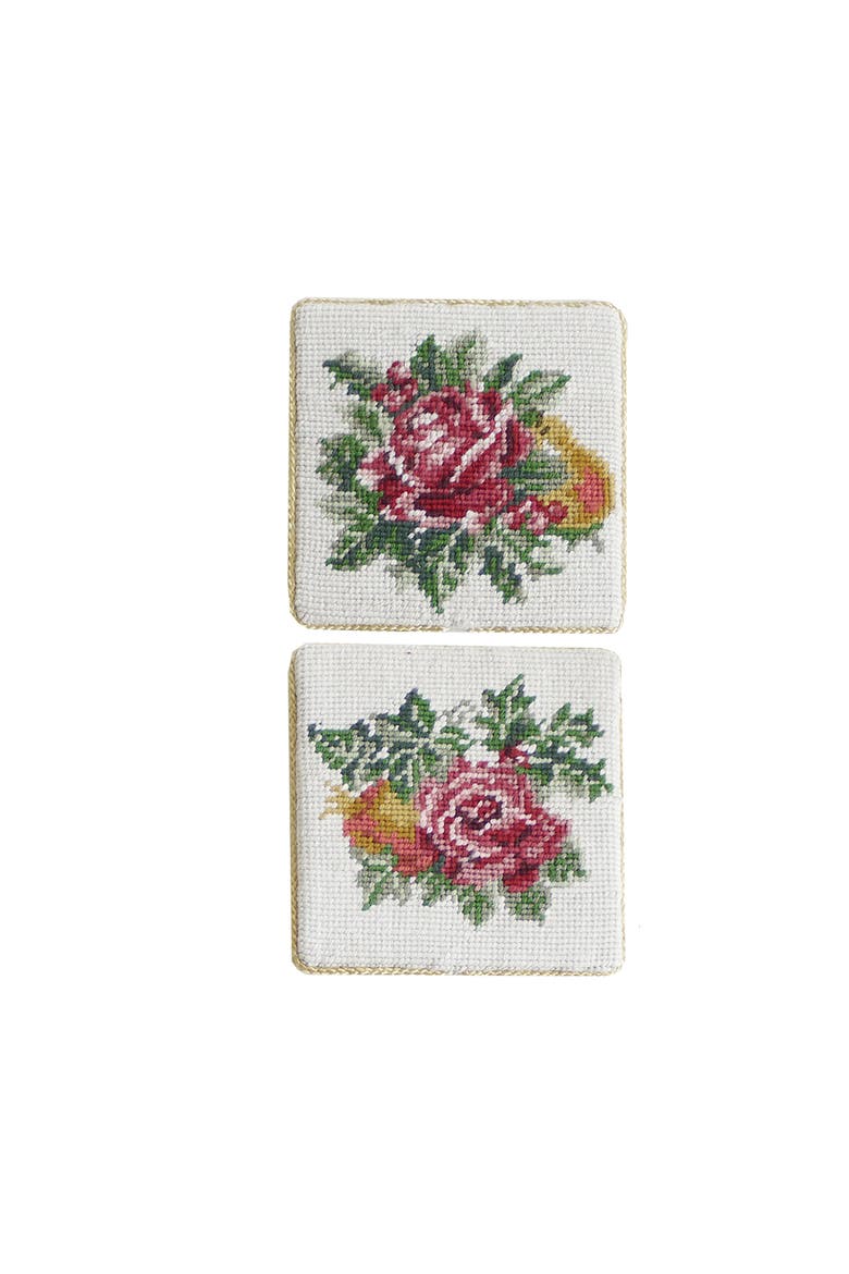 Victorian Christmas Petit Point Coaster, Alternate, color, White