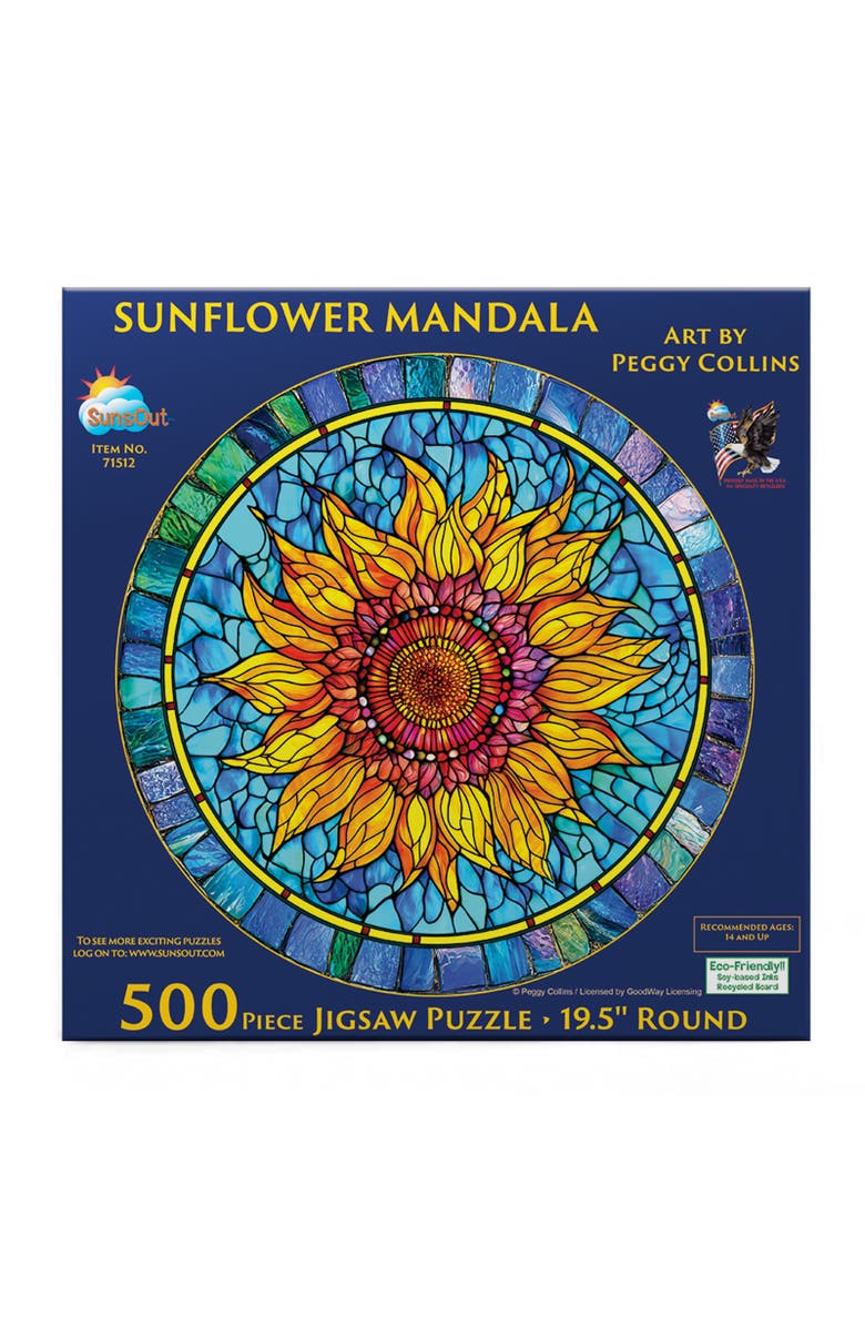 Sunsout Sunflower Mandala 500 piece Jigsaw Puzzle for Adults Round, Alternate, color, Multicolor