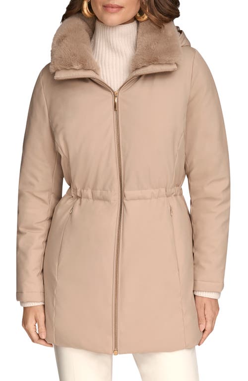 Donna Karan New York Lux Water Resistant Puffer Coat With Faux Fur Trim In Neutral