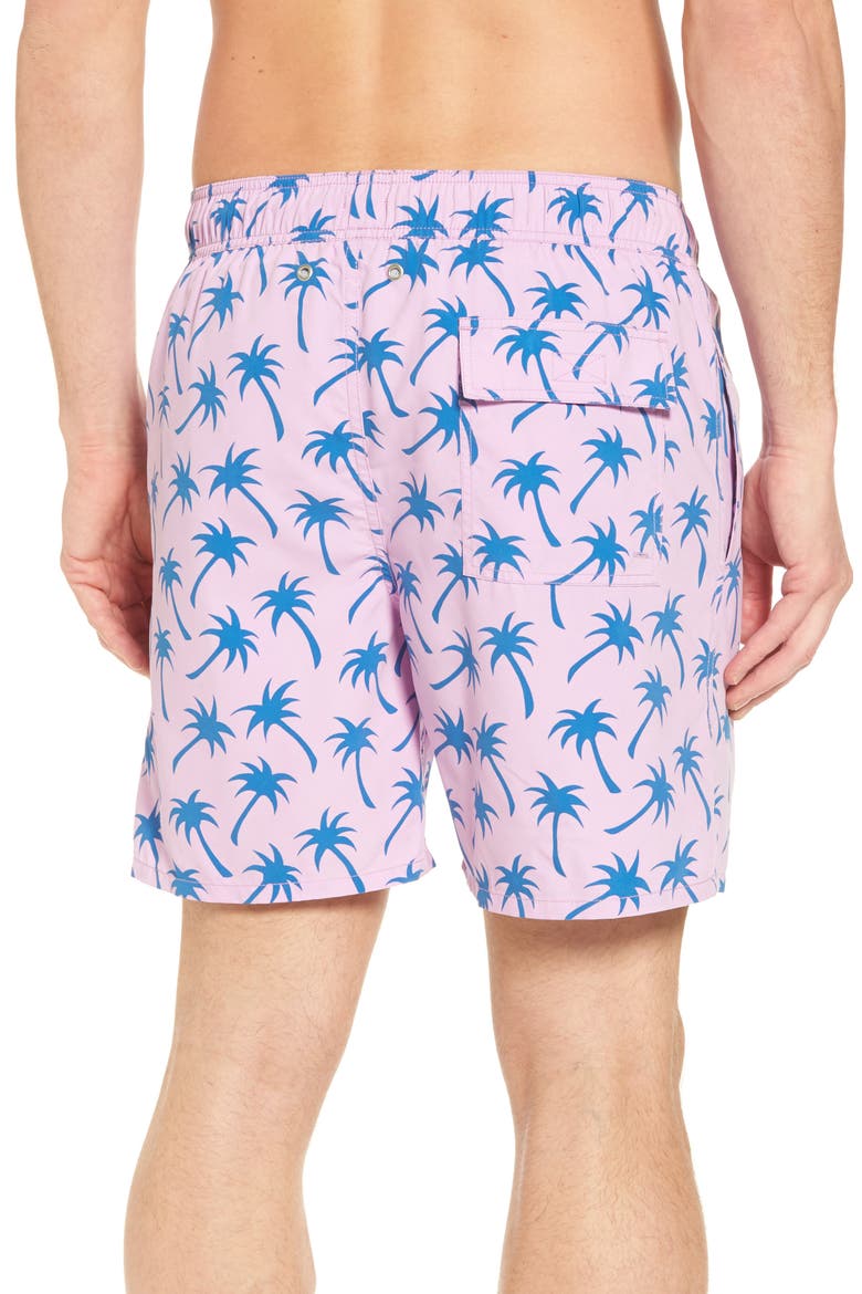 Palm Print Swim Trunks, Alternate, color, LAVENDER / BLUE