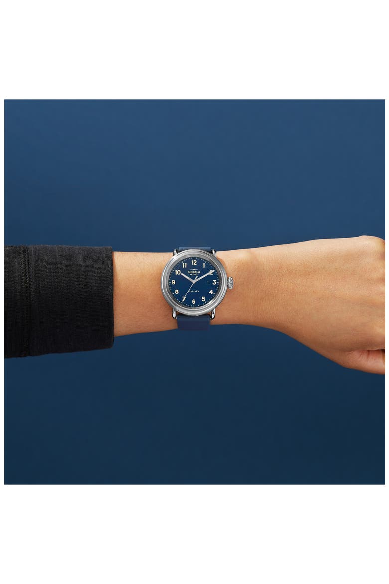 Detrola The Daily Wear Silicone Strap Watch, 43mm, Alternate, color, MIDNIGHT BLUE/ GREY/ SILVER