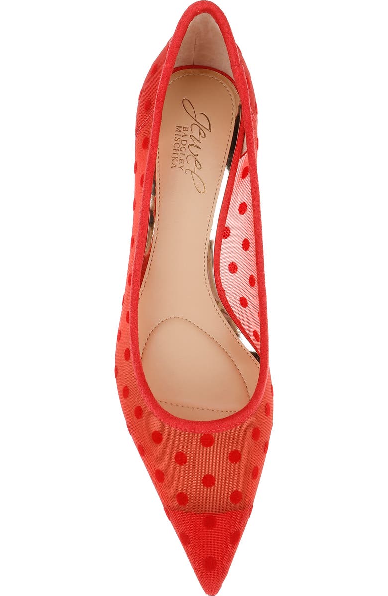 Jewel Badgley Mischka Elena Pointed Cap Toe Pump, Alternate, color, Red Microsuede