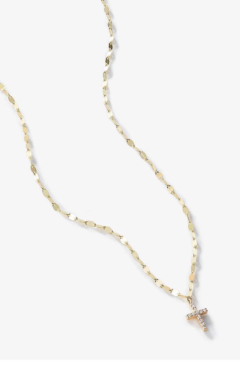 LANA Mini 14K Gold Diamond Pavé Cross Pendant Necklace, Main, color, 