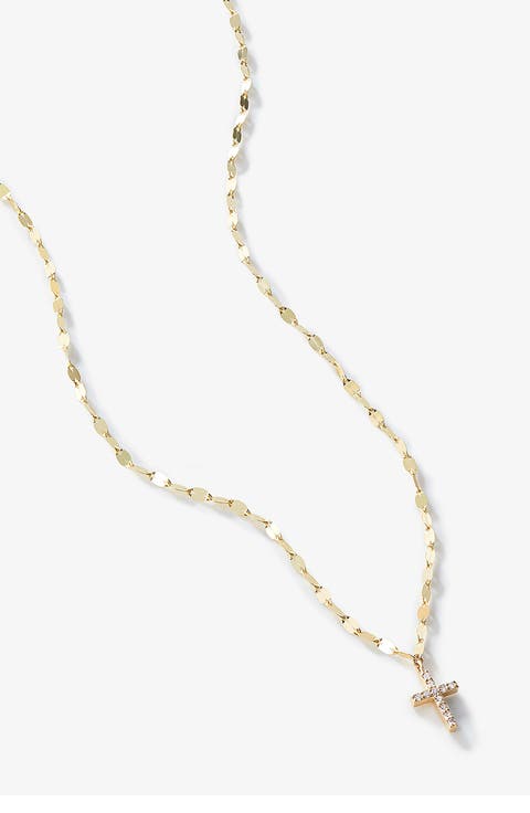 Mini 14K Gold Diamond Pavé Cross Pendant Necklace