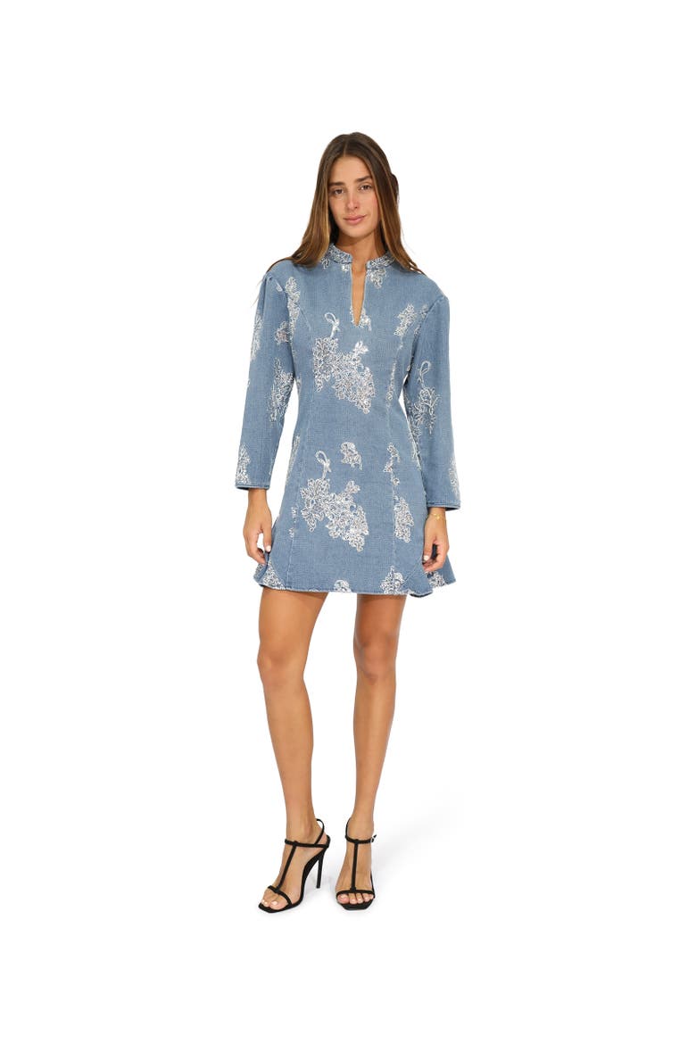 Heart You Denim Beaded Mini Dress, Alternate, color, Blue