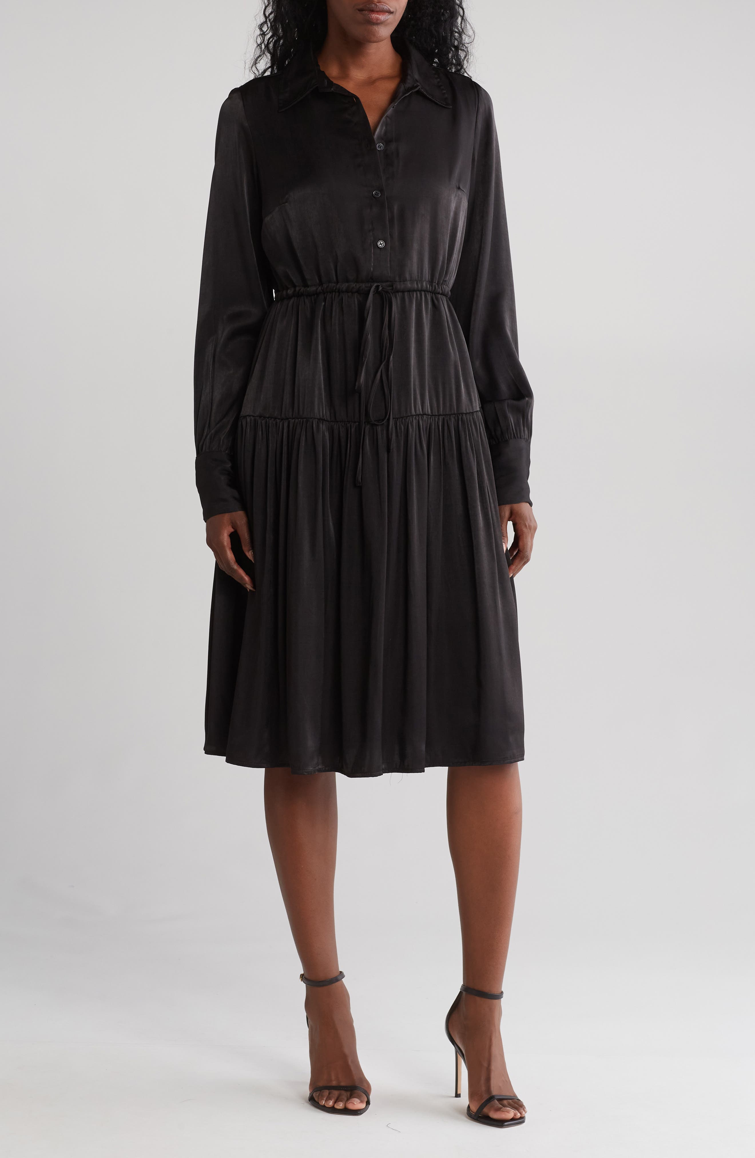 WISHLIST Long Sleeve Tiered Shirtdress
