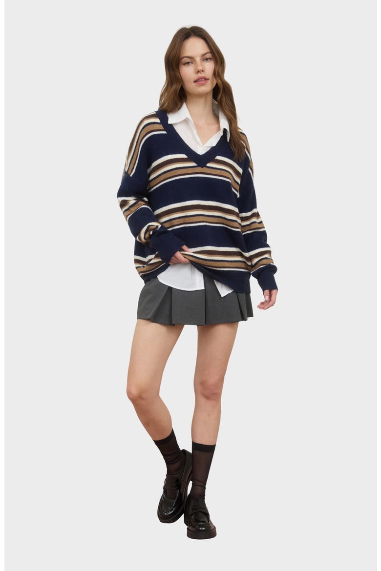 Pullover V-Neck Sweater, Alternate, color, NAVY MULTI