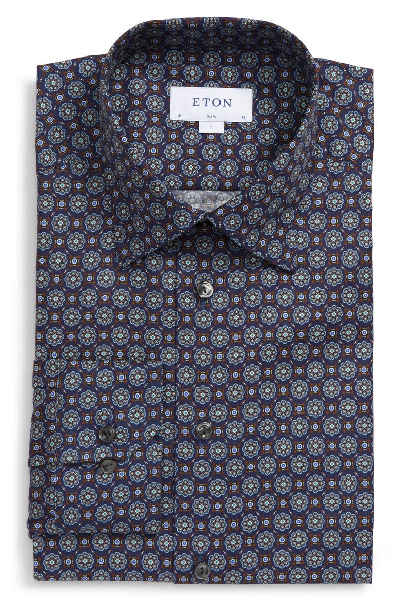 Slim Fit Medallion Dress Shirt, Alternate, color, BLUE