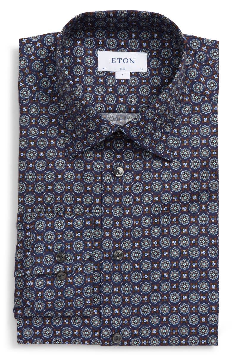 Eton Slim Fit Medallion Dress Shirt, Alternate, color, 