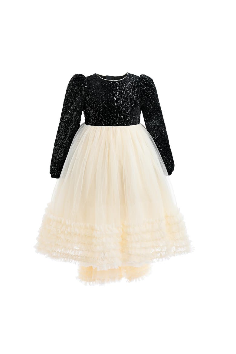 Glitter Bow-Back Tulle Gown, Main, color, Black