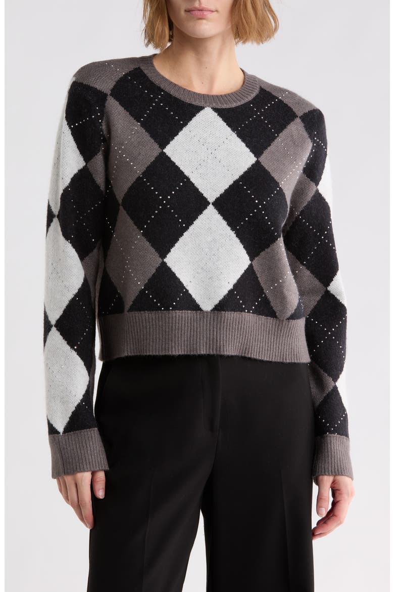 Argyle Crewneck Sweater, Main, color, BLACK ARGYLE