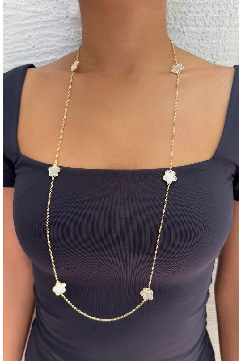 Mother-of-Pearl Clover Station Chain Long Necklace, Alternate, color, WHITE