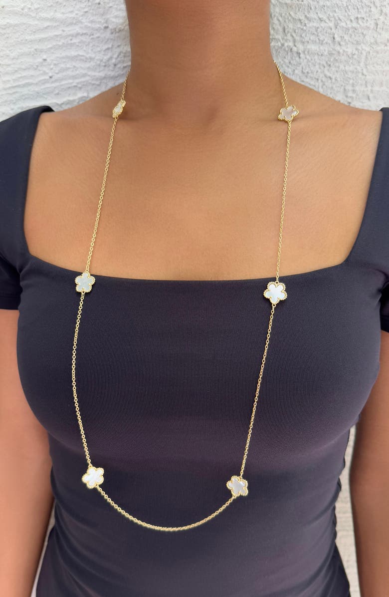 Adornia Mother-of-Pearl Clover Station Chain Long Necklace, Alternate, color, White
