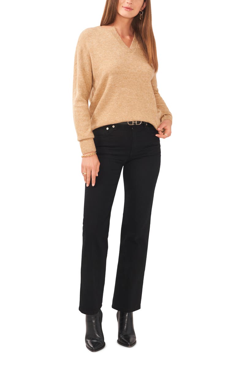 Vince Camuto Drop Shoulder V-Neck Sweater, Alternate, color, Latte Hthr
