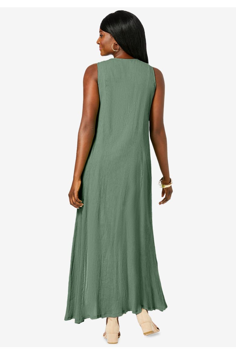 Button Down Gauze Dress, Alternate, color, OLIVE DRAB