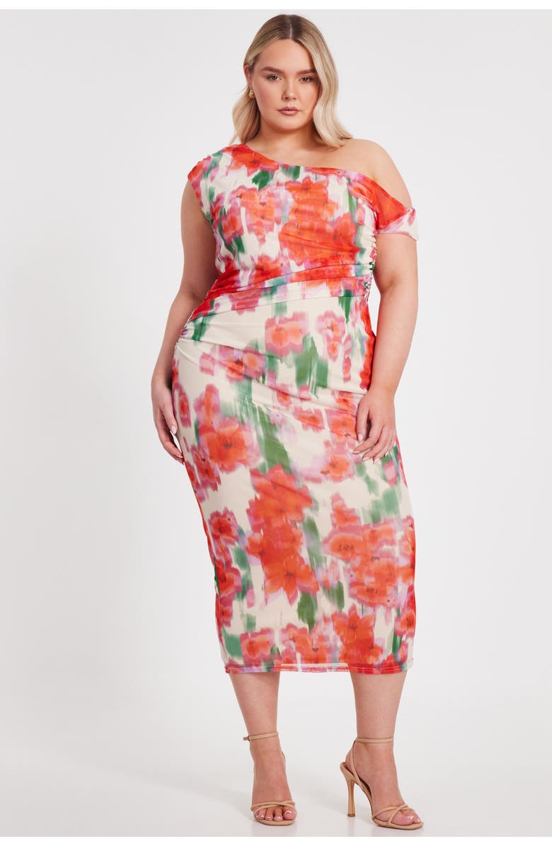 QUIZ Plus Size One Shoulder Mesh Maxi Dress, Main, color, Multi