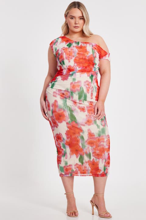 Plus Size One Shoulder Mesh Maxi Dress