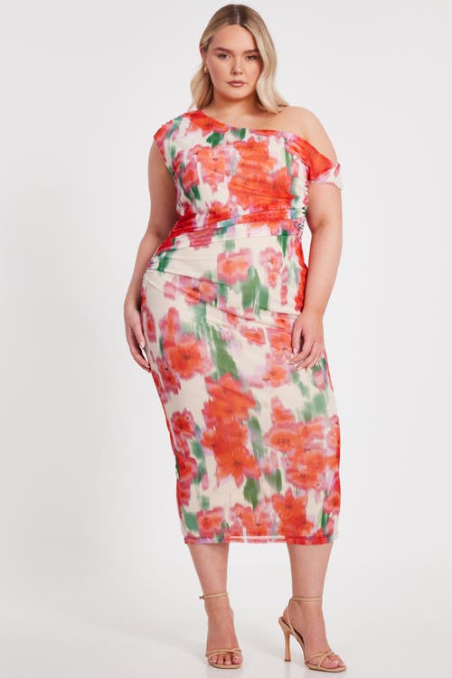 Quiz Plus Size One Shoulder Mesh Maxi Dress In Multi