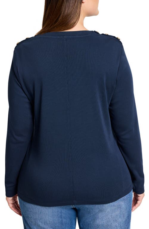 Shop Nzt By Nic+zoe Button Shoulder Long Sleeve Cotton Top In Dark Indigo
