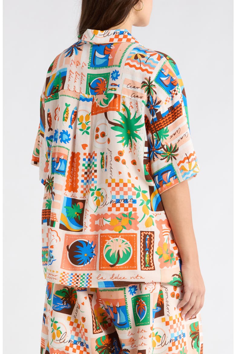 Print Loose Fit Button Up Top, Alternate, color, CORAL MULTI