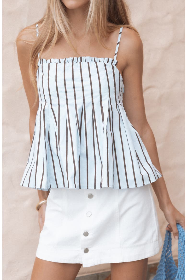 Dulce Stripe Babydoll Top, Alternate, color, BLUE/ BROWN STRIPE
