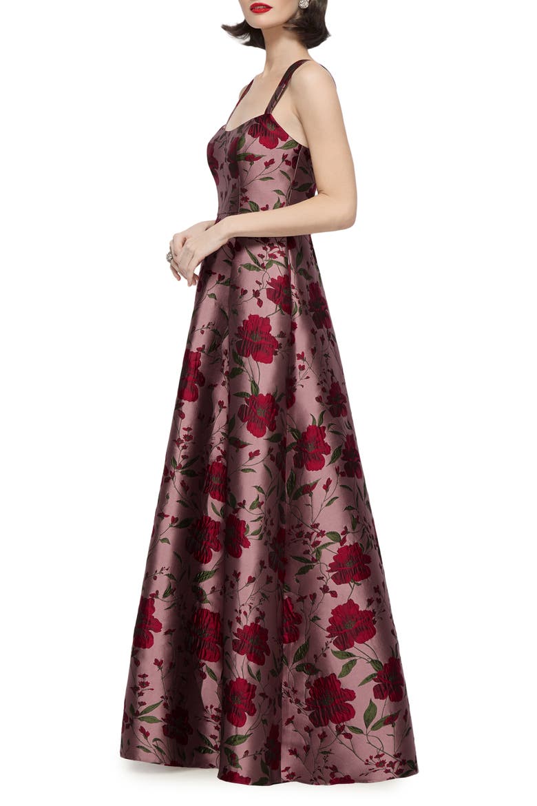 Lyssa Floral Brocade A-Line Gown, Alternate, color, WILD ROSE