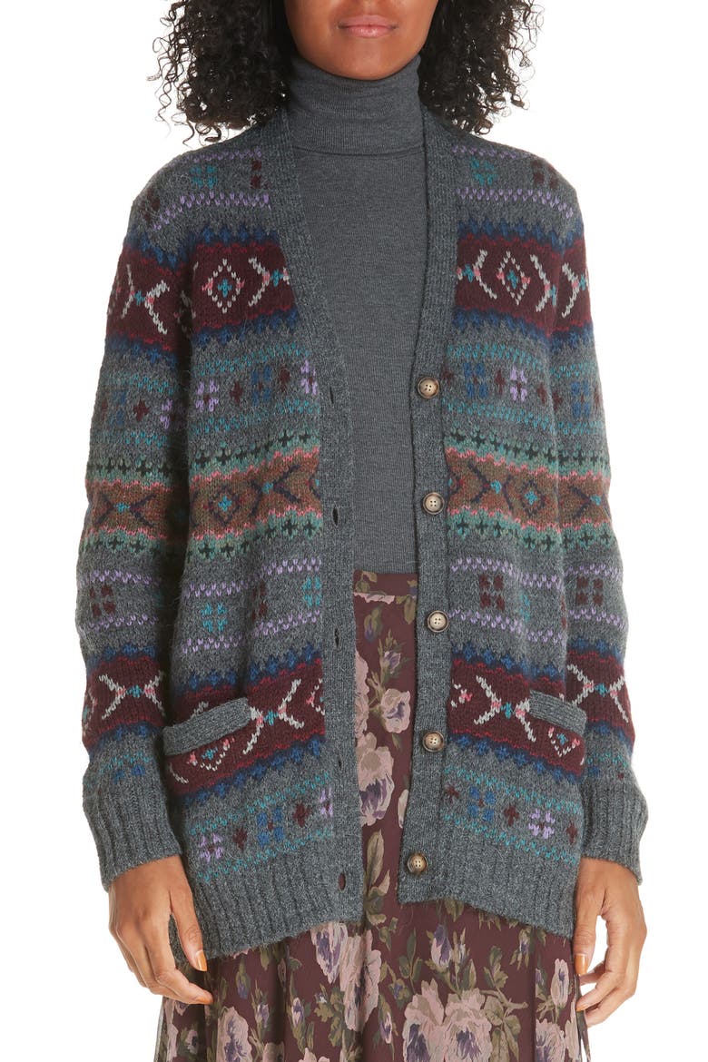 Fair Isle Cardigan, Main, color, GREY MULTI