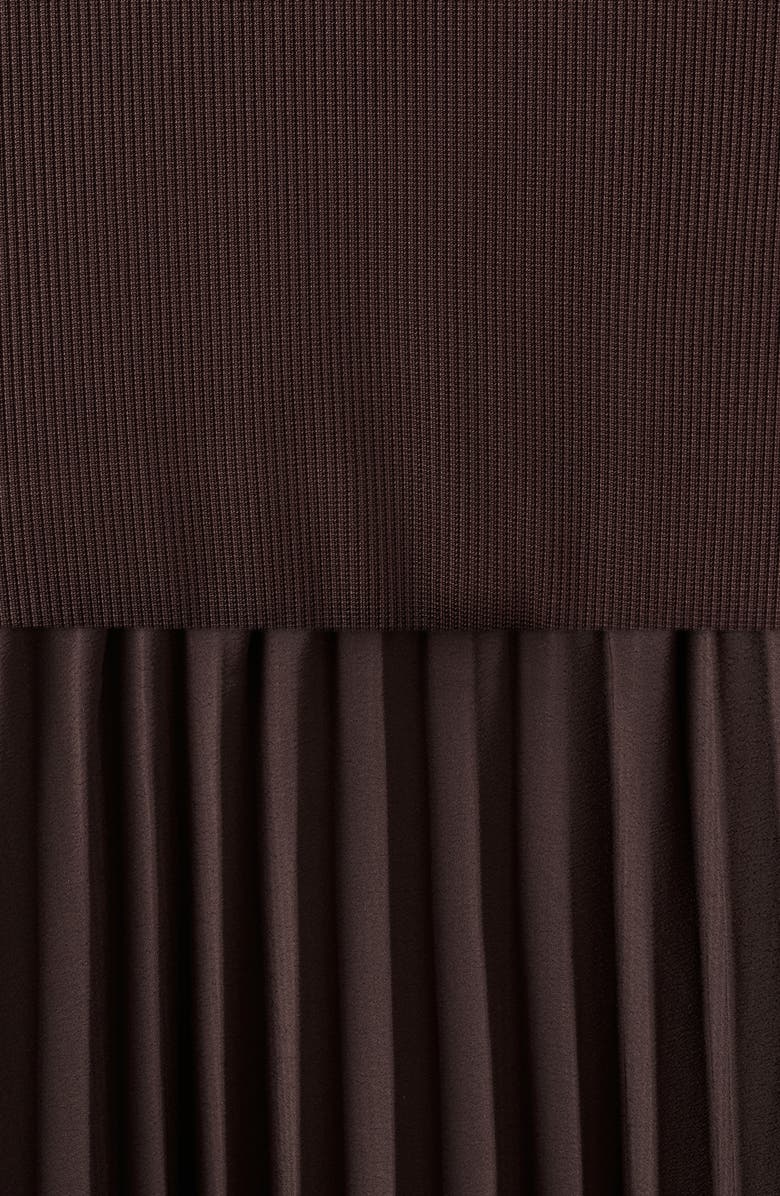 MANGO Long Sleeve Pleated Midi Dress, Alternate, color, Chocolate