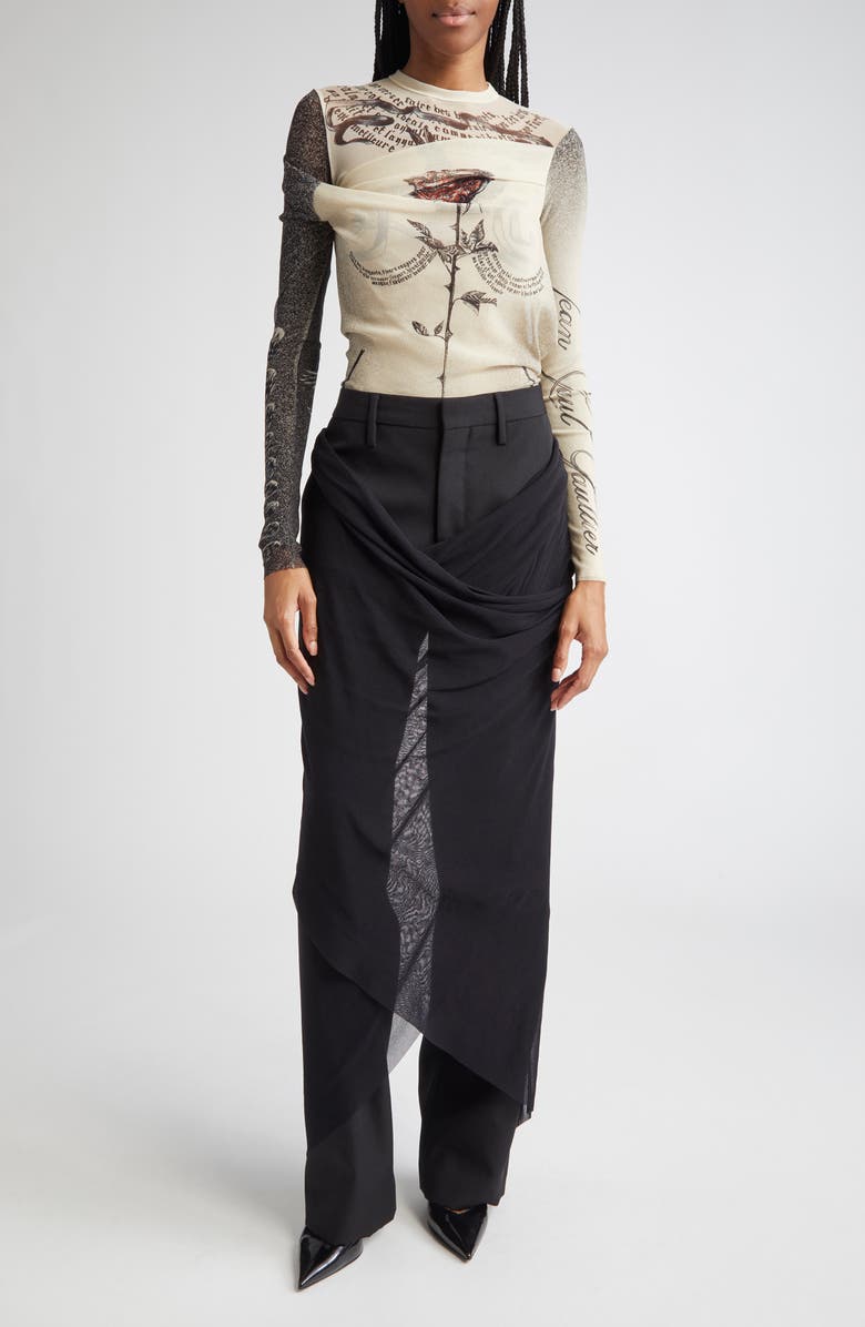 Jean Paul Gaultier Tattoo Print Cutout Double Layer Mesh Thong Bodysuit, Alternate, color, 