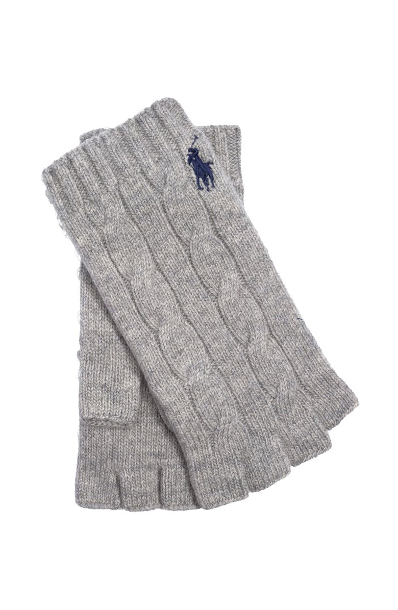 Polo Ralph Lauren Wool Cashmere Classic Cable Fingerless Glove, Main, color, Soft Grey