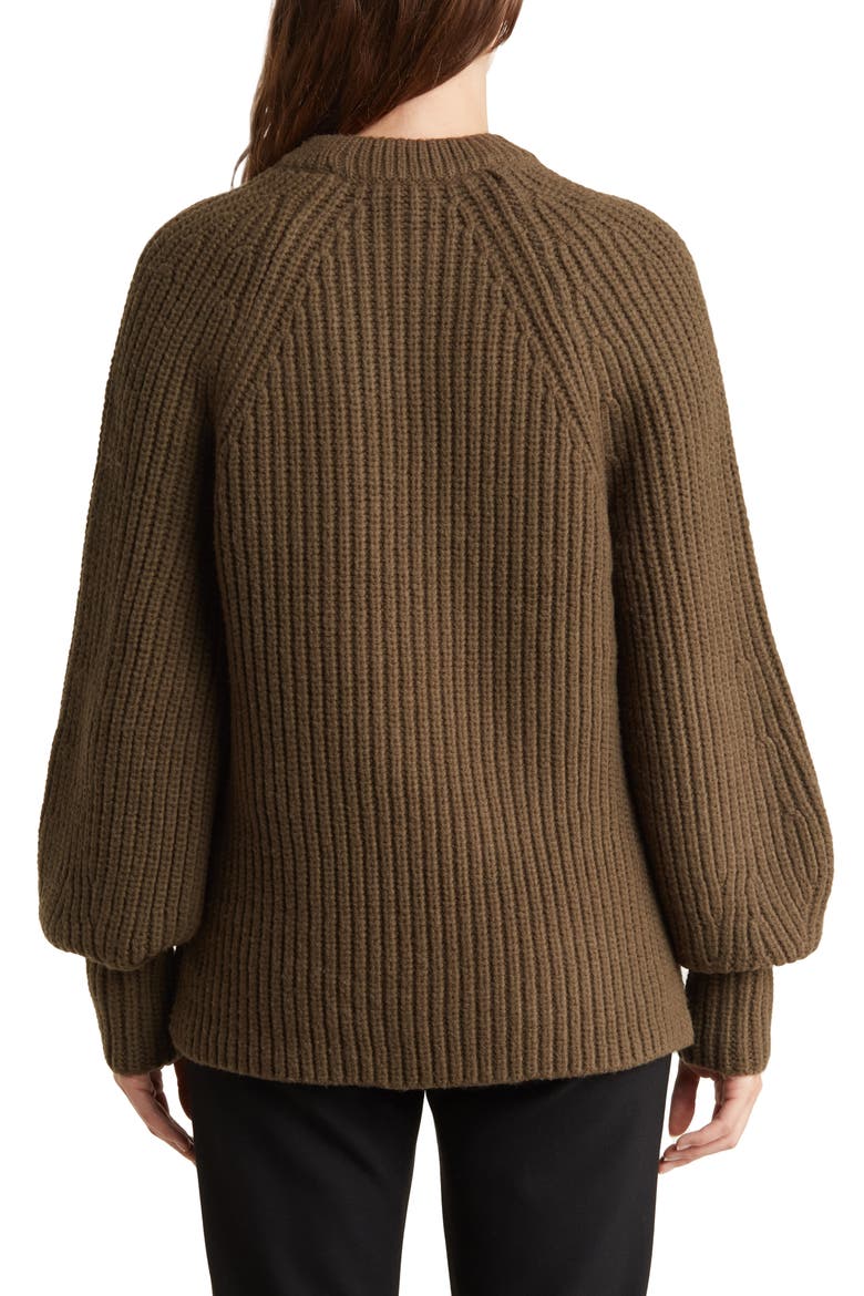 Luisetta Chunky Rib Merino Wool Blend Crewneck Sweater, Alternate, color, LODEN