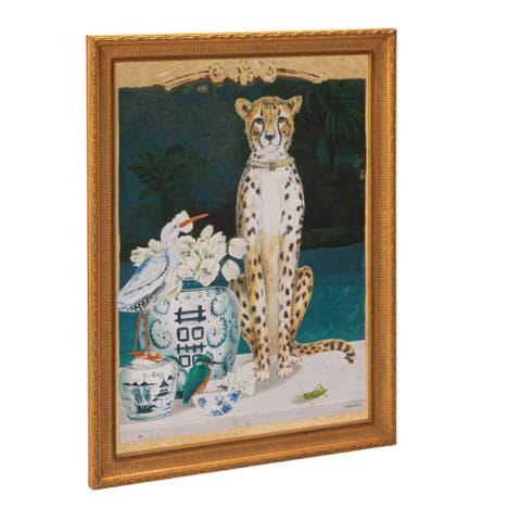 Framed Canvas Wall Décor with Cheetah and Urn Image
