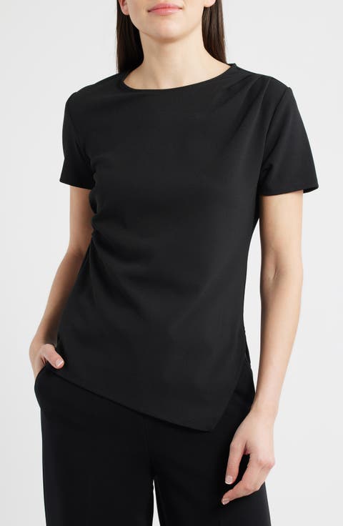 Asymmetric Pleat Shoulder Knit Top