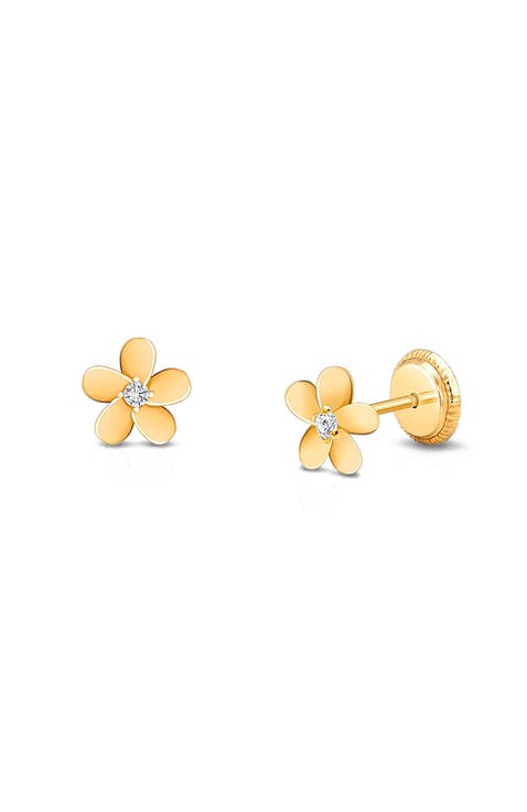14K Gold Forget Me Not Flower Studs Screw Back Earrings