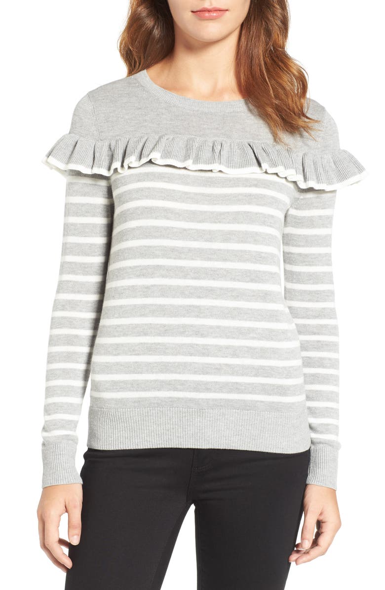 Chelsea28 Ruffle Stripe Sweater, Main, color,