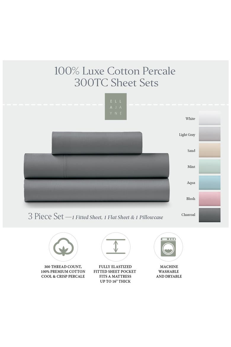 Ella Jayne 300 Thread Count Cotton 4-Piece Sheet Set, Alternate, color, CHARCOAL