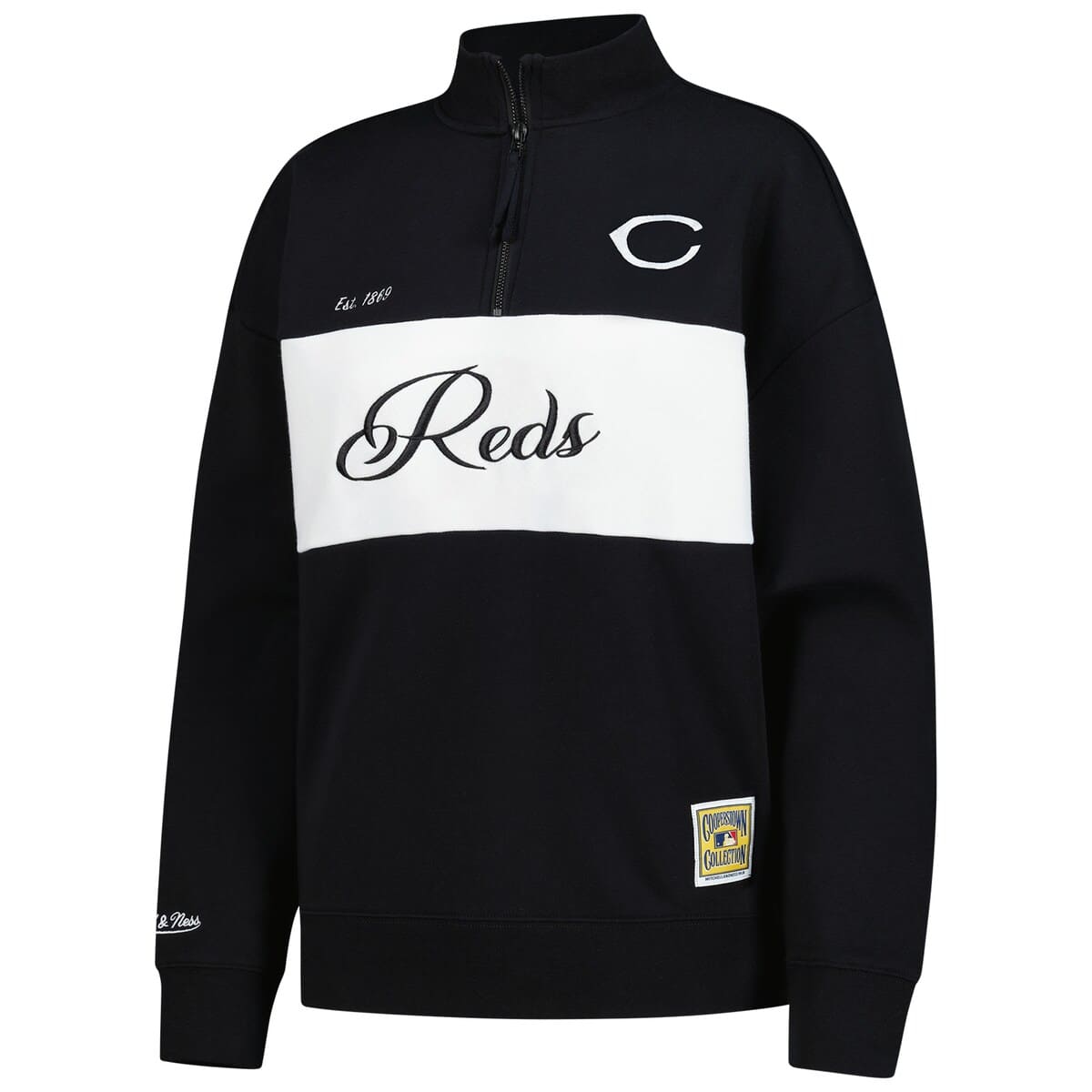 Women'sMitchell & Ness Black Cincinnati Reds Quarter-Zip Pullover Top - image 2