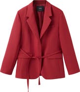 MANGO Double Breasted Blazer with Tie Belt