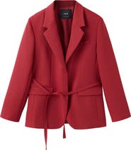 MANGO Double Breasted Blazer with Tie Belt