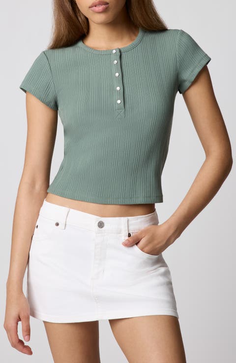 Ribbed Henley Short Sleeve T-Shirt